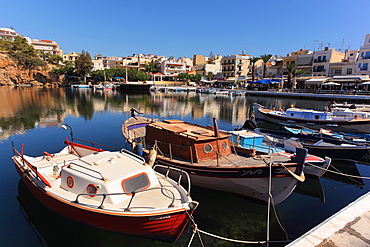 Lake Voulismeni and Port of Agios Nikolaos, Crete Island, Greek Islands, Greece, Europe