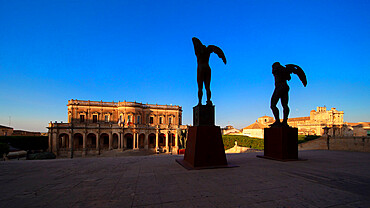 Mitoraj sculpture in front of Palazzo Ducezio, Noto, Siracusa, Sicily, Italy, Europe