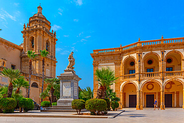 Piazza della Repubblica, Cathedral in background, Mazara del Vallo, Trapani, Sicily, Italy, Europe