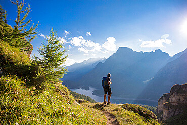 Hiker, Grande Est, Parco Naturale Veglia-Devero, Val d'Ossola, V.C.O. (Verbano-Cusio-Ossola), Piedmont, Italy, Europe