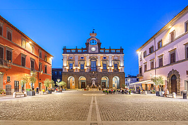 Town Hall and Travertine fountain sculpted by Filippo Brigioni in 1727, Nepi, Viterbo, Lazio, Italy, Europe