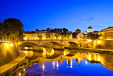 River Tiber with St. Peter's Basilica in the Vatican City, Rome, Lazio, Italy, Europe