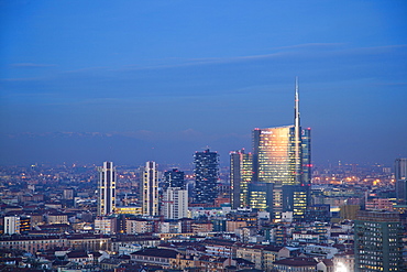 View from the Torre Branca to the Porta Nuova district, Milan, Lombardy, Italy, Europe