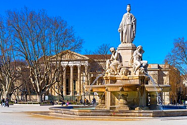 The Pradier Fountain, Nimes, Gard, Occitania, France, Europe