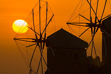 Windmills in Chora, Patmos, Dodecanese, Greek Islands, greece, Europe