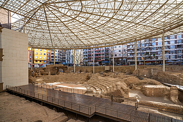 The Roman theater of Zaragoza (formerly Caesaraugusta), Zaragoza, Aragon, Spain, Europe