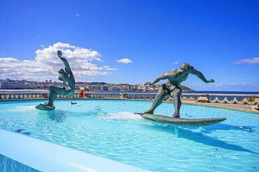 Surfers Fountain, La Coruña, Galicia, Spain