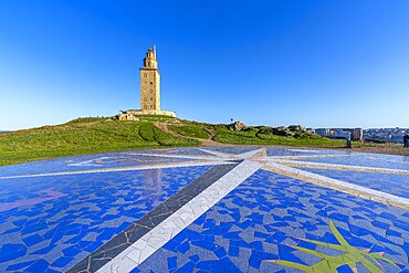 Wind rose, Hercules Tower, La Coruña, Galicia, Spain