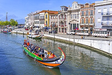 Canals and typical gondolas called moliceiros, Aveiro, Portugal