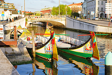 Canals and typical gondolas called moliceiros, Aveiro, Portugal