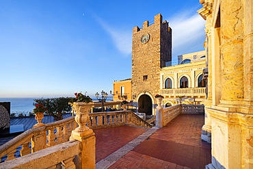 Clock Tower and Middle Gate, Taormina, Messina, Sicily, Italy