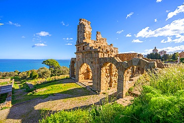 Greco-Roman ruins, Archaeological area of ​​Tindari, Tindari, Patti, Messina, Sicily, Italy