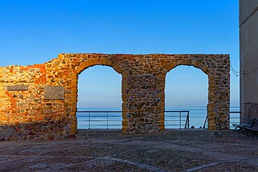 Piazza Marina, ancient city walls,, Cefalù, Palermo, Sicily, Italy