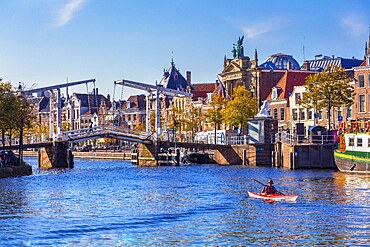 The Binnen Spaarne canal, Haarlem, North Holland, Netherlands,