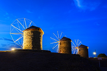 Windmills in Chora, Patmos, Dodecanese, Greek Islands, Greece, Europe