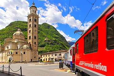 The Bernina Express in Tirano, Lombardy, Italy, Europe