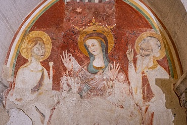 Fresco of the three evangelists above the tomb Passasepe Lambertini - Ancient Church of Santa Maria, Crypt, Cathedral, Trani, Barletta-Andria-Trani, Apulia, Italy