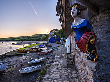 Coronation boat house, boats and River Avon at Bantham, Devon, England, United Kingdom, Europe