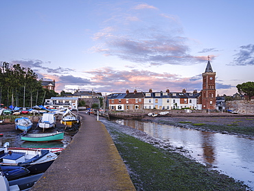 The village early in the morning, viewed from the breakwater, Lympstone, Devon, England, United Kingdom, Europe