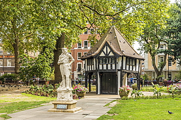 The statue of Charles II and the lodge in Soho Square, London, England, United Kingdom, Europe