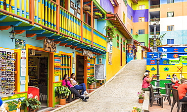 A colourful street scene in Guatape, Colombia, South America