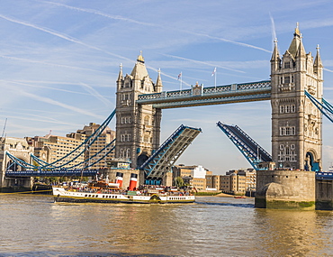 Tower Bridge being raised, London, England, United Kingdom, Europe