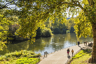 A view of St. James's Park lake in St. James's Park, London, England, United Kingdom, Europe