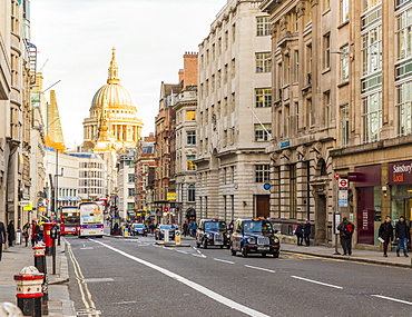 A view of Fleet Street, with St. Pauls Cathedral in the background, London, England, United Kingdom, Europe