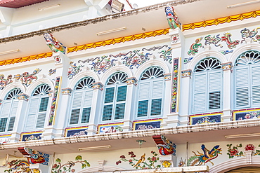 Porcelain decorations on the Shrine of The Serene Light (Sang Tham) in Phuket old town, Phuket, Thailand, Southeast Asia, Asia