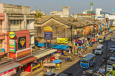 An aerial street view in Phuket old town, Phuket, Thailand, Southeast Asia, Asia