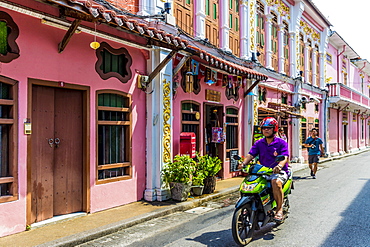 Beautiful Sino-Portuguese architecture on Soi Romanee (road) in Phuket old town, Phuket, Thailand, Southeast Asia, Asia