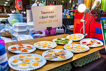 Quails eggs for sale at the famous Walking Street night market in Phuket old Town, Phuket, Thailand, Southeast Asia, Asia