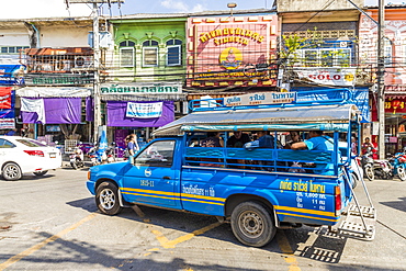 A local bus in Phuket old town, Phuket, Thailand, Southeast Asia, Asia