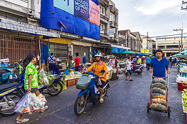 A market scene at the 24 hour local fresh food market in Phuket Town, Phuket, Thailand, Southeast Asia, Asia