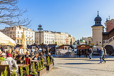 The main square, Rynek Glowny, in the medieval old town, UNESCO World Heritage Site, Krakow, Poland, Europe