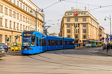 A local tram in Krakow, Poland, Europe