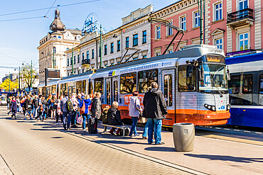 A local tram in Krakow, Poland, Europe