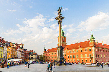 Sigismunds Column and Royal Castle in Royal Castle Square in the old town, UNESCO World Heritage Site, Warsaw, Poland, Europe