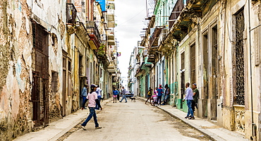 A typical street scene in Centro in Havana, Cuba, West Indies, Caribbean, Central America