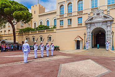 Changing of the Guard at Prince's Palace of Monaco in Monaco, Cote d'Azur, French Riviera, France, Europe