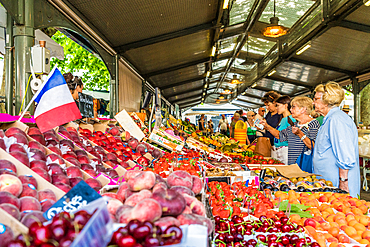 Colourful stalls Gambetta Market in Cannes, Alpes Maritimes, Cote d'Azur, Provence, French Riviera, France, Mediterranean, Europe