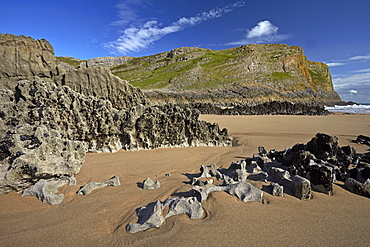 Eroded limestone rocks at Mewslade Bay, Gower, Wales, United Kingdom, Europe