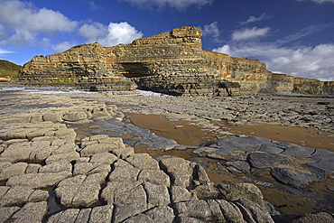 The exposed eroded cliffs and varied geology of the Glamorgan Heritage Coast, Monknash, South Wales, United Kingdom, Europe