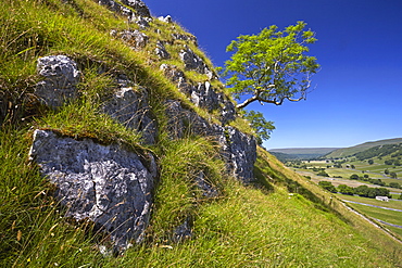 A view of Upper Wharfedale from above Kettlewell, North Yorkshire, England, United Kingdom, Europe