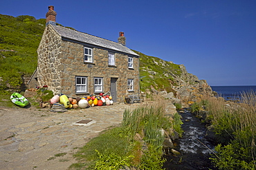 A traditional Cornish fisherman's cottage at Penberth Cove, Cornwall, England, United Kingdom, Europe