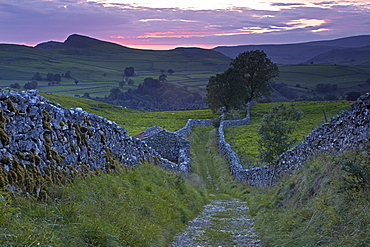 Sunset over Goat Scar Lane, Stainforth, North Yorkshire, England, United Kingdom, Europe