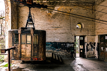 Main central station for the Cable Cars of Chiatura, still in use by daily commuters, Chiatura, Georgia, Central Asia, Asia