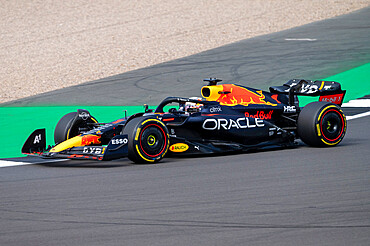 RedBull F1 car driven by World Champion Max Verstappen at Silverstone Circuit, Towcester, Northamptonshire, England, United Kingdom, Europe