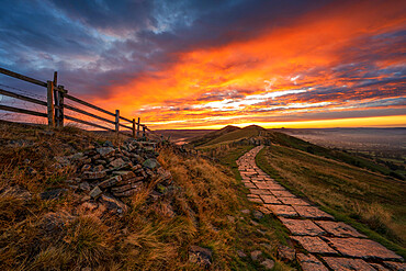 Amazing sky illuminating The Great Ridge and Lose Hill, Peak District, Derbyshire, England, United Kingdom, Europe