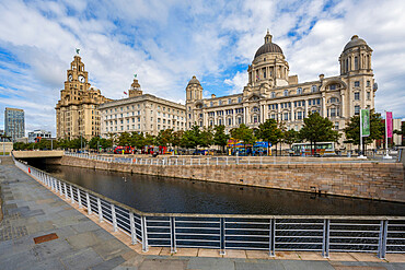 The Three Graces on the Liverpool Waterfront, Liverpool, Merseyside, England, United Kingdom, Europe